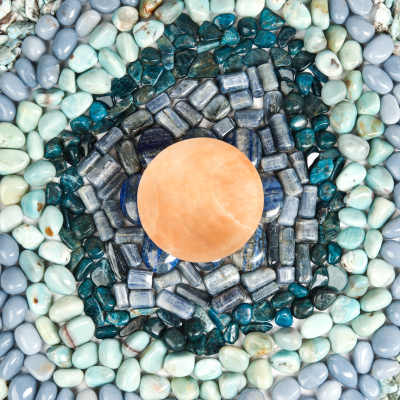 Throat Chakra Stone Bundle Crystal Bundle Crystal Magic online Peach Selenite Bowl