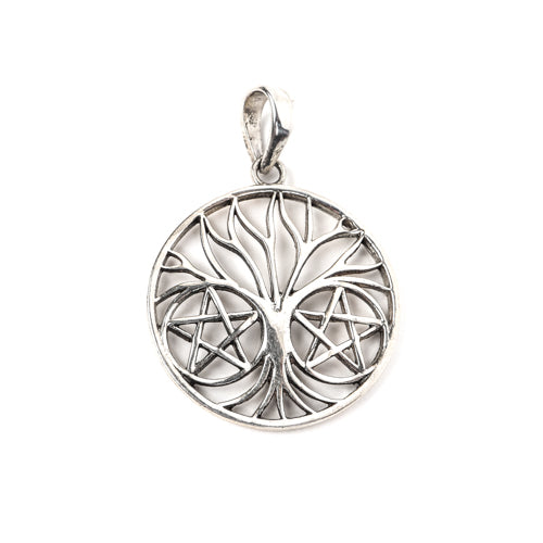 Sterling Silver Tree of Life with Pentagrams Pendant Jewelry: Pendant Crystal Magic 