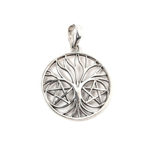 Sterling Silver Tree of Life with Pentagrams Pendant Jewelry: Pendant Crystal Magic
