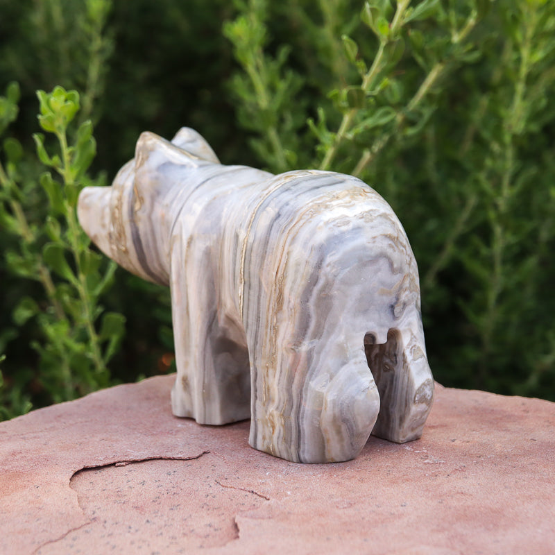 White Aragonite Bear Carving
