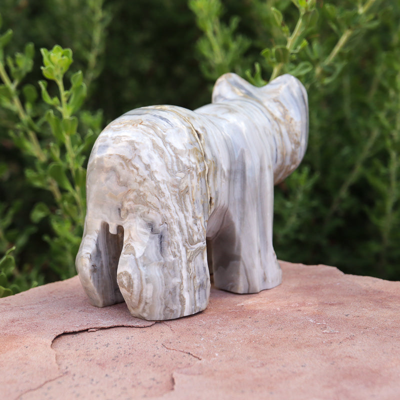 White Aragonite Bear Carving