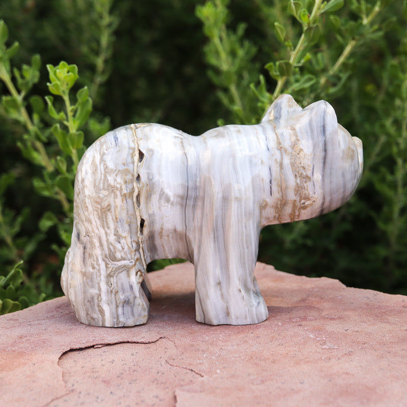 White Aragonite Bear Carving