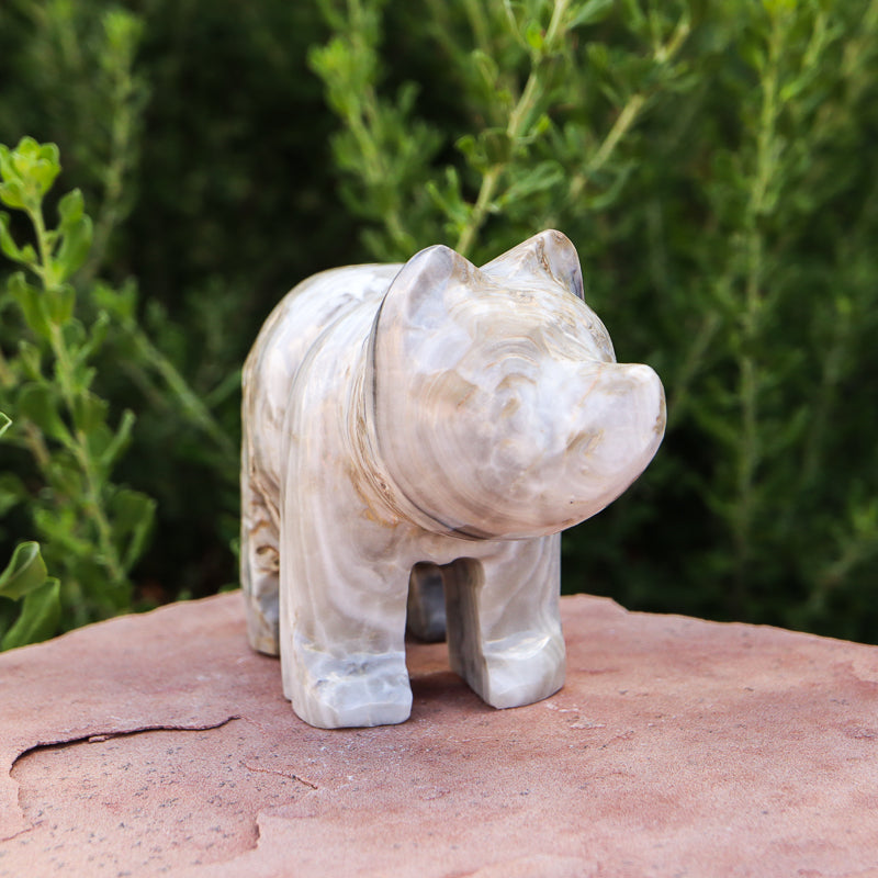 White Aragonite Bear Carving