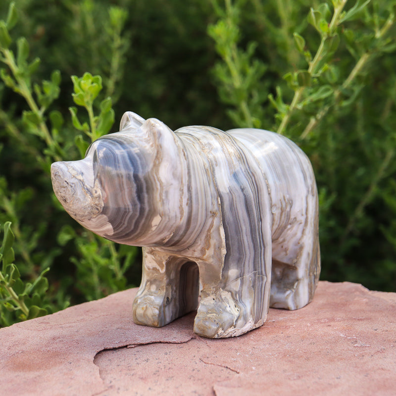White Aragonite Bear Carving