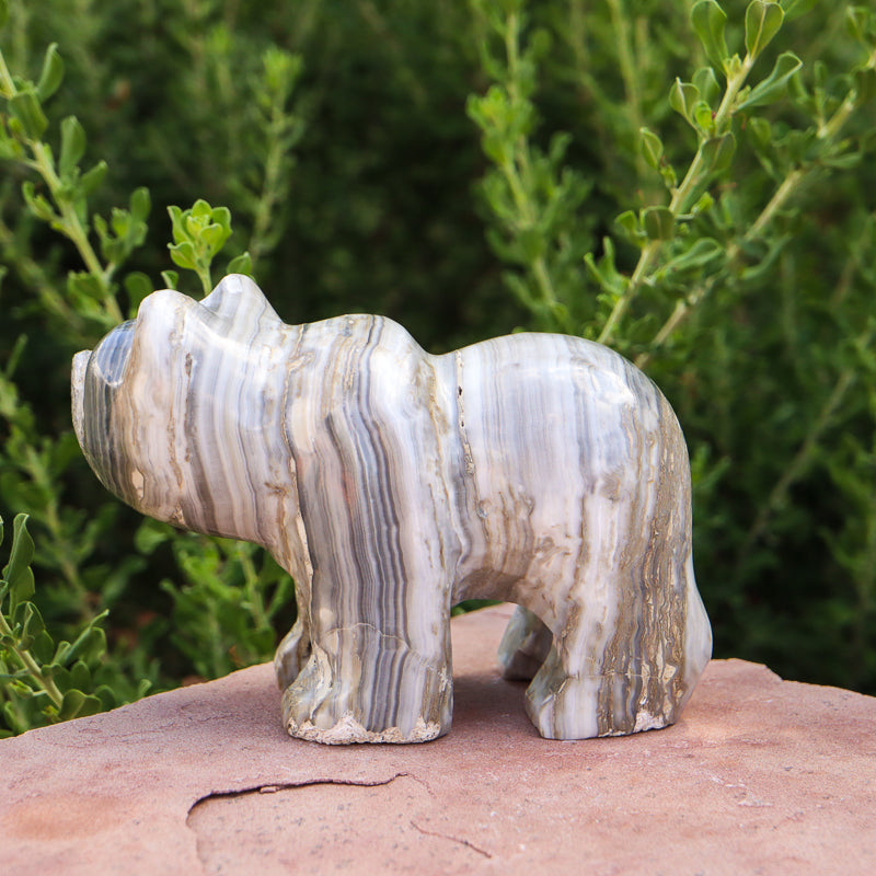 White Aragonite Bear Carving