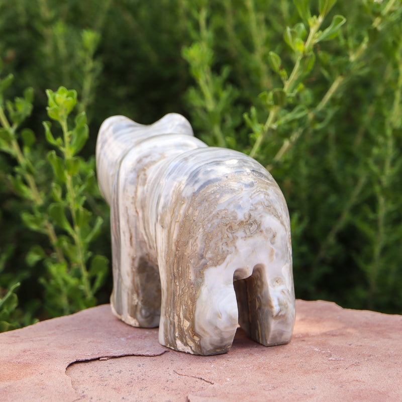 White Aragonite Bear Carving