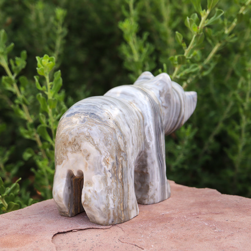 White Aragonite Bear Carving