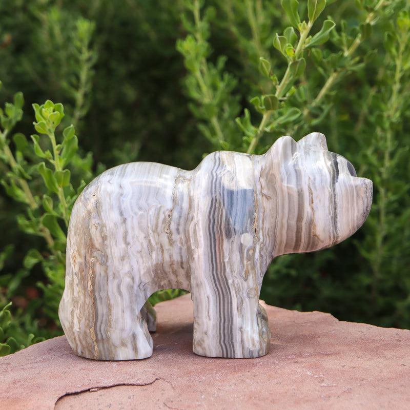 White Aragonite Bear Carving