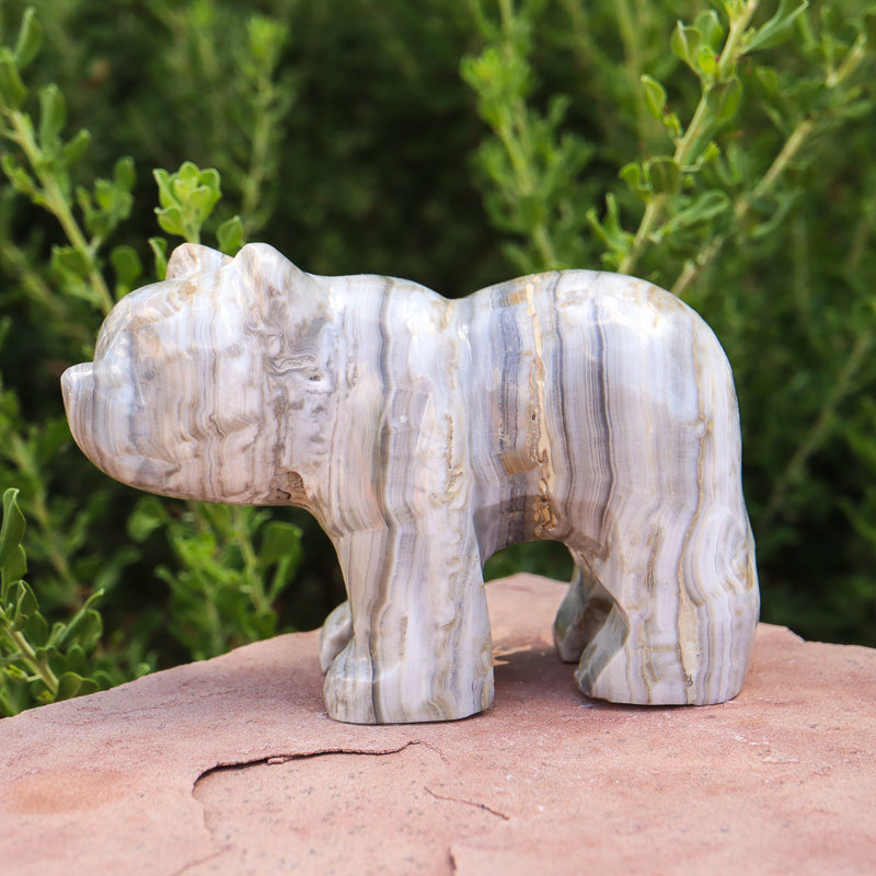 White Aragonite Bear Carving