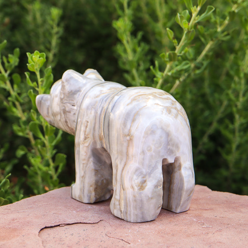 White Aragonite Bear Carving