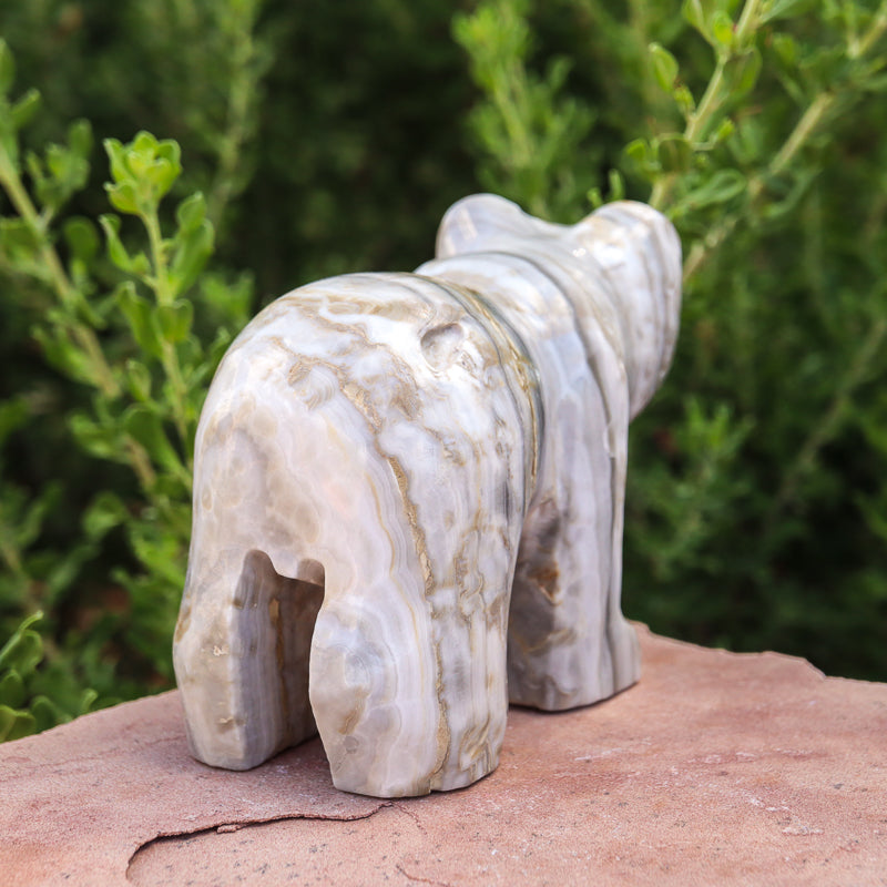 White Aragonite Bear Carving
