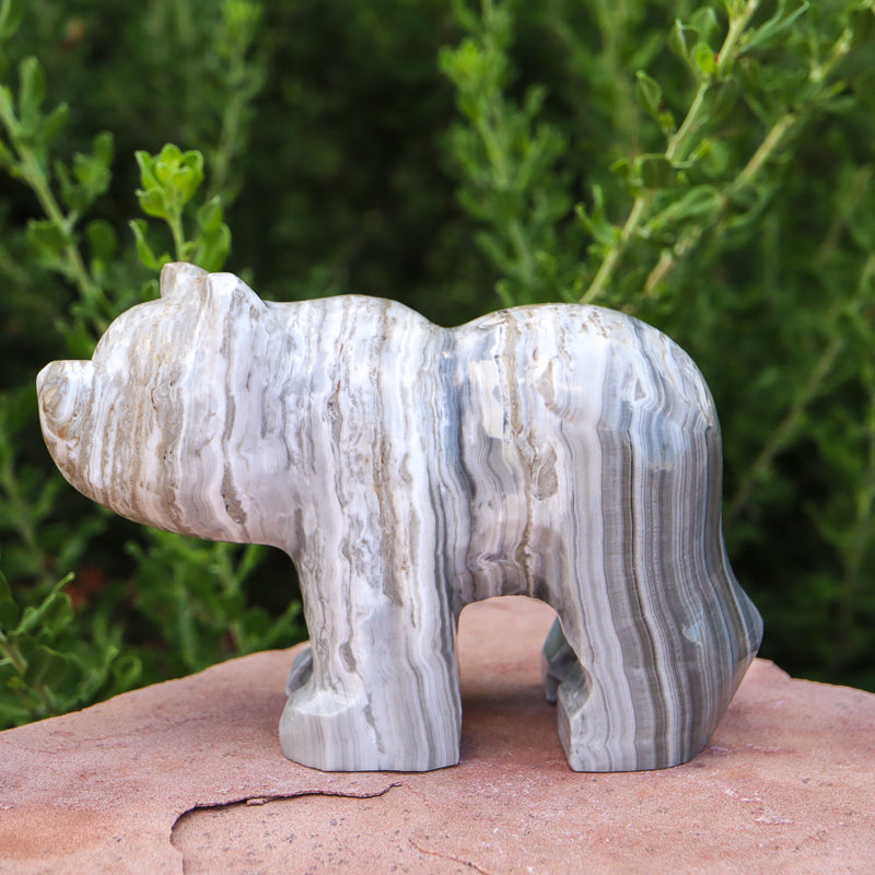 White Aragonite Bear Carving