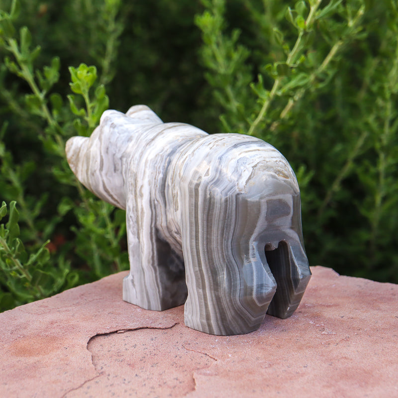 White Aragonite Bear Carving