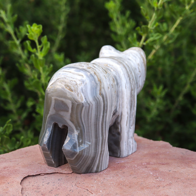 White Aragonite Bear Carving