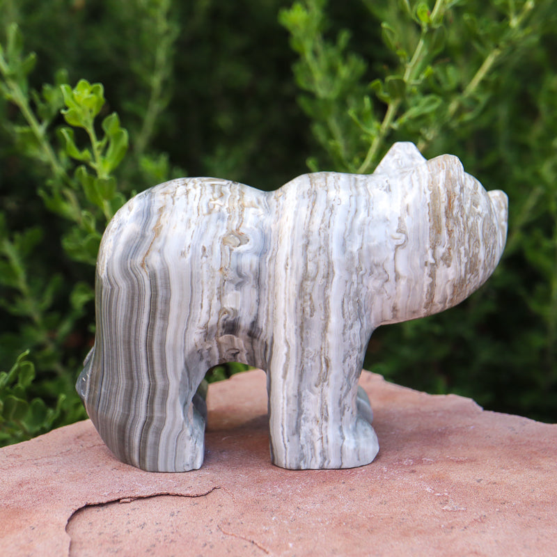 White Aragonite Bear Carving