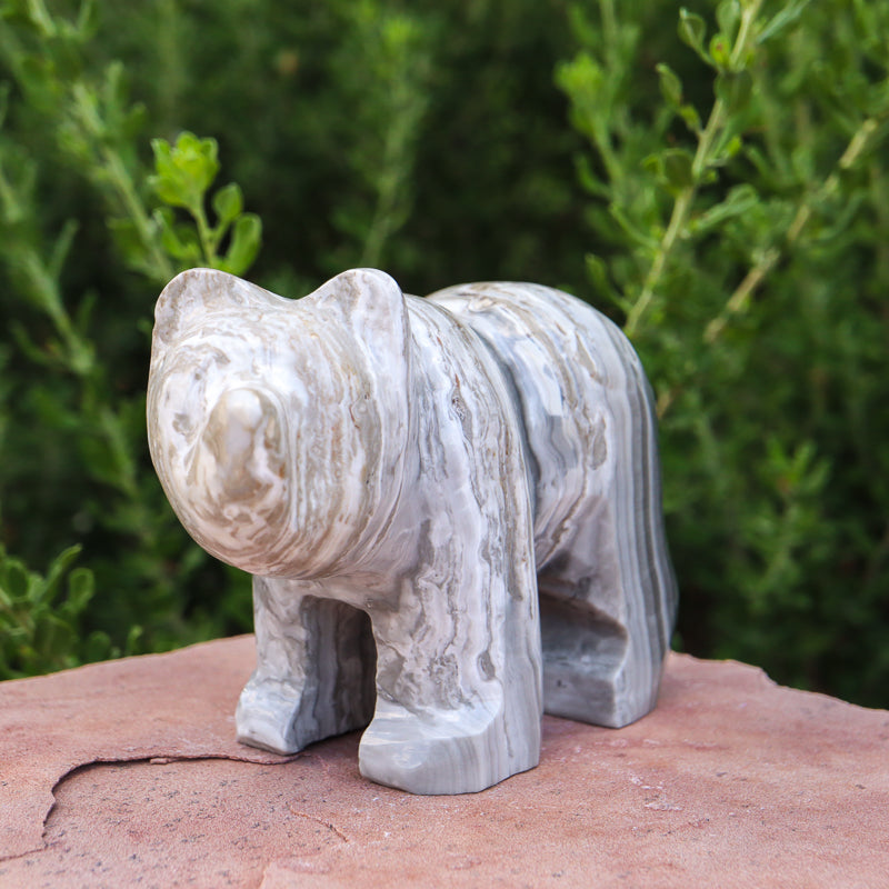 White Aragonite Bear Carving