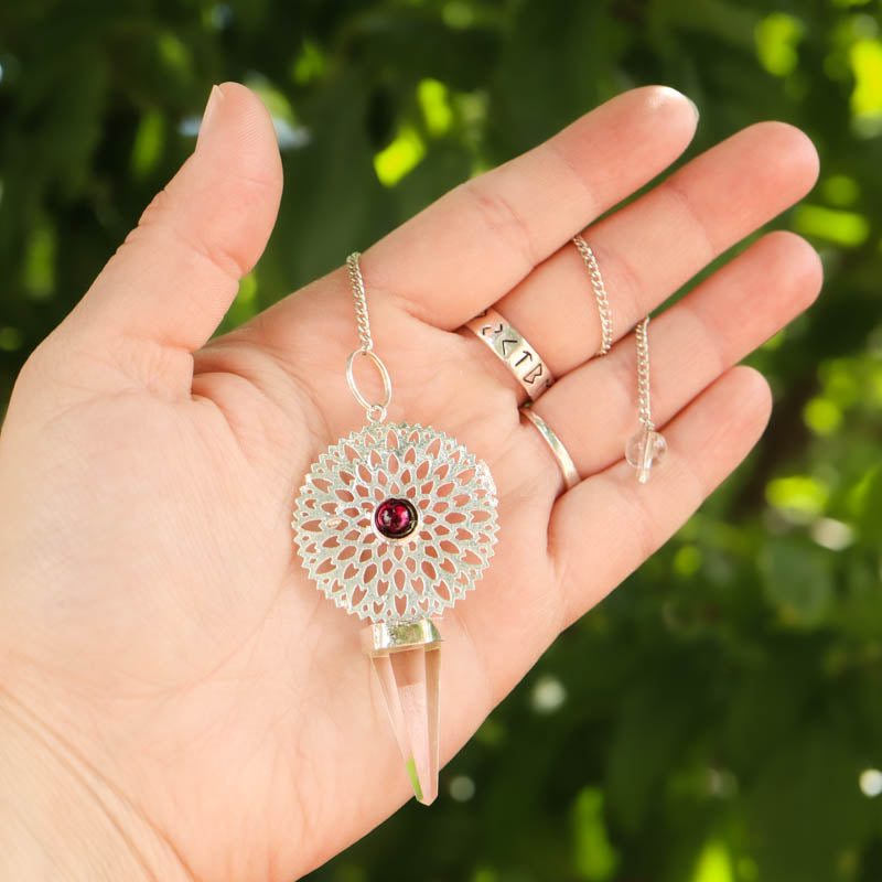 Clear Quartz Point Pendulum with Garnet Gifts & Decor: Pendulum Crystal Magic online
