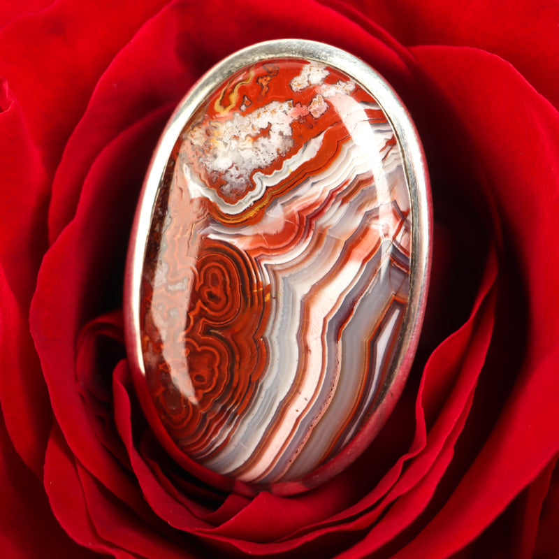 Crazy Lace Agate Ring Crystal Heart Aries 