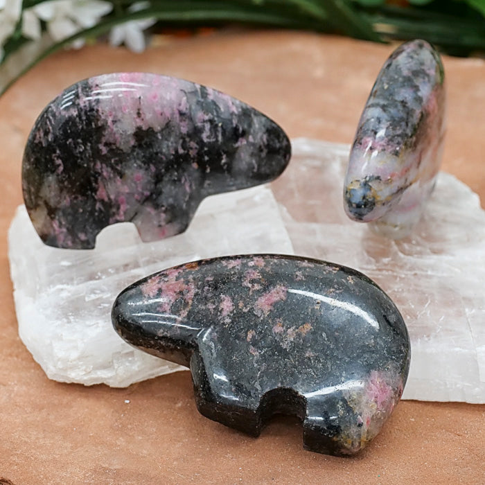 Rhodonite Bear Crystal Carvings Aries
