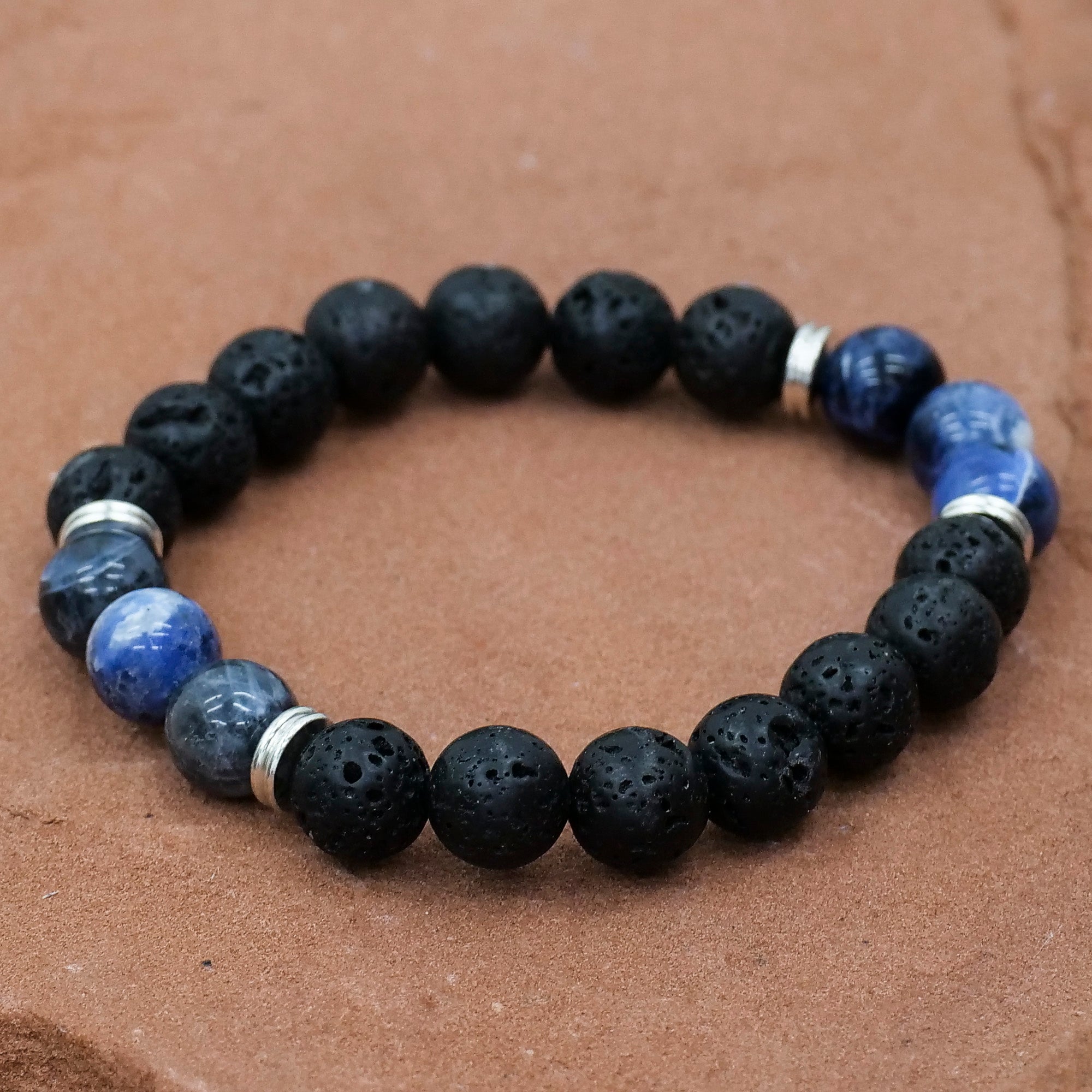 Mens Gemstone Bracelet Jewelry: Bracelet Milk and Honey Lava Rock/Sodalite