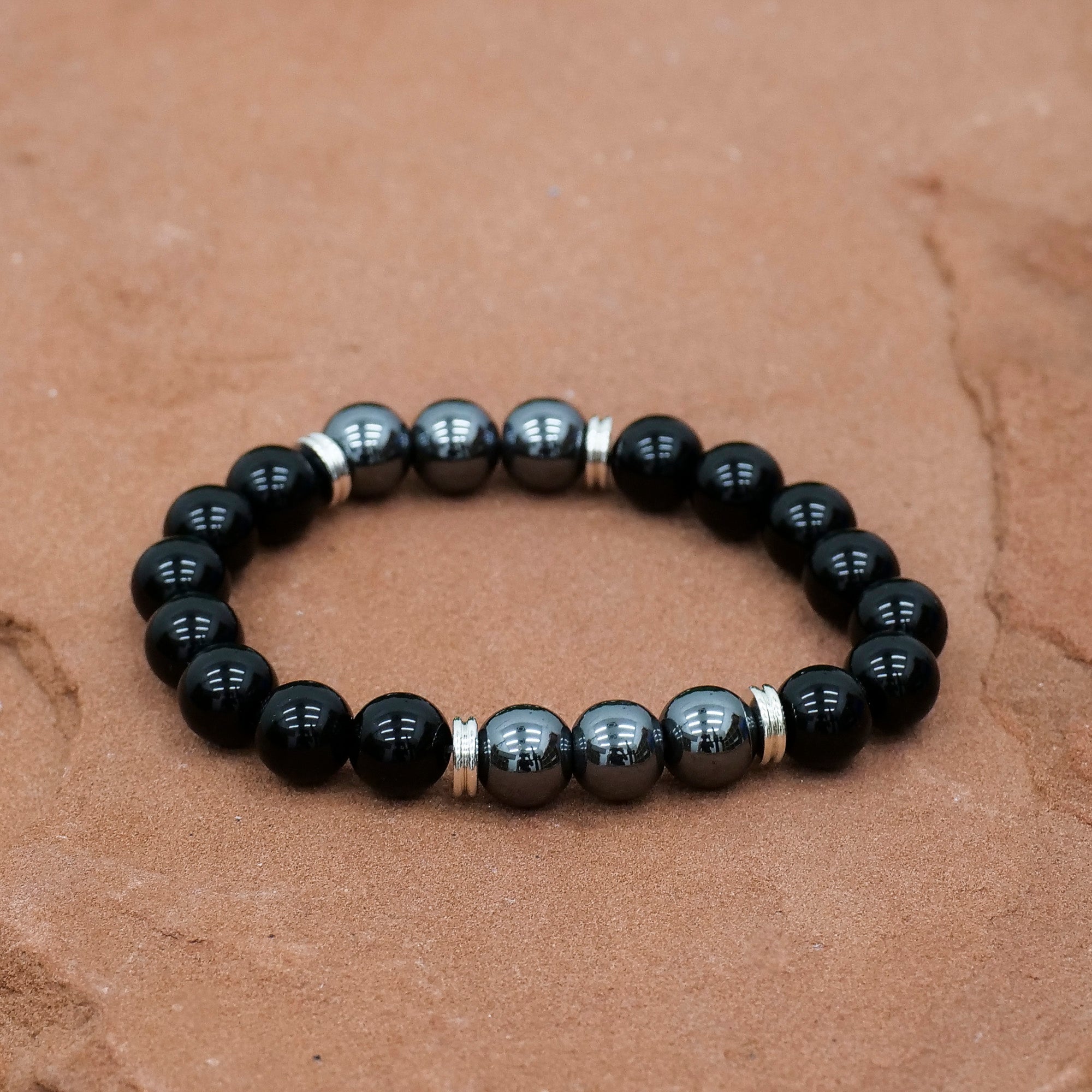 Mens Gemstone Bracelet Jewelry: Bracelet Milk and Honey Black Agate/Hematite