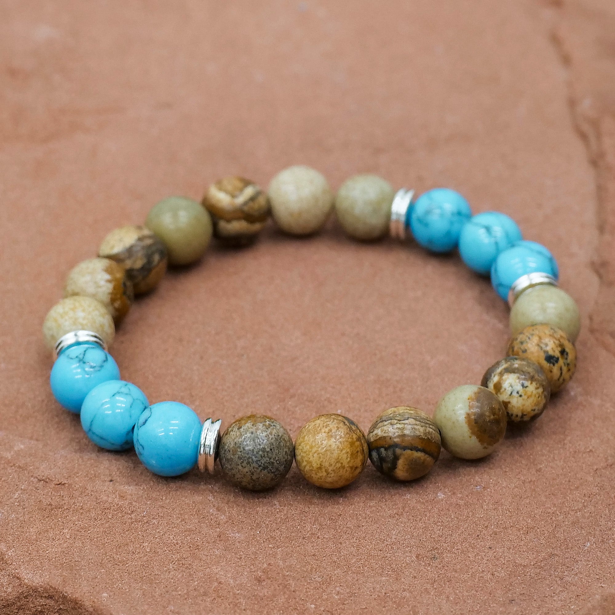 Mens Gemstone Bracelet Jewelry: Bracelet Milk and Honey Picture Jasper/Turquoise