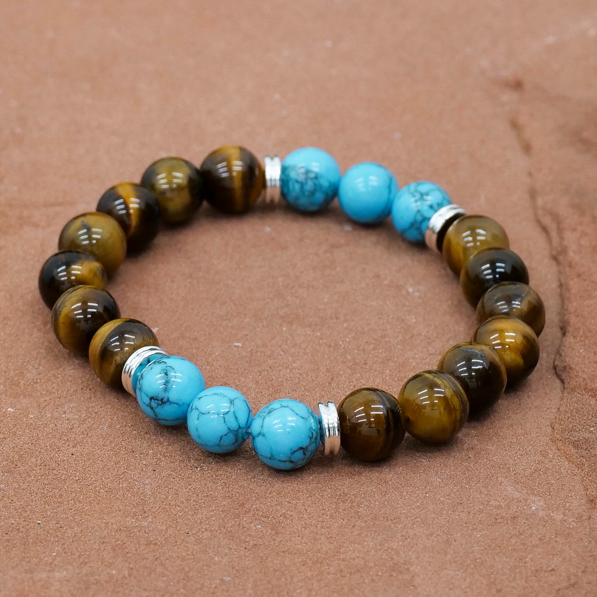 Mens Gemstone Bracelet Jewelry: Bracelet Milk and Honey Tigers Eye/Turquoise