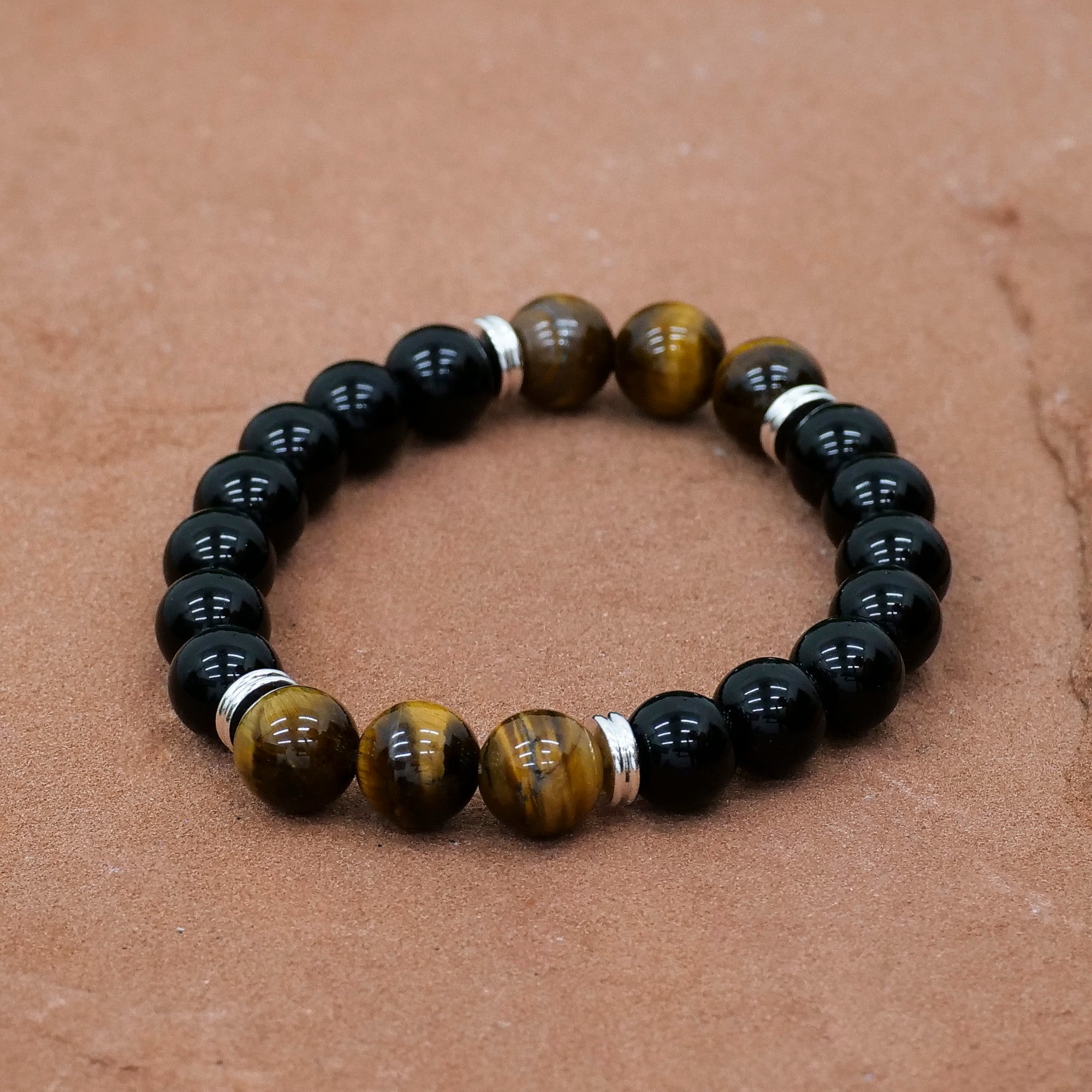 Mens Gemstone Bracelet Jewelry: Bracelet Milk and Honey Black Agate/Tigers Eye