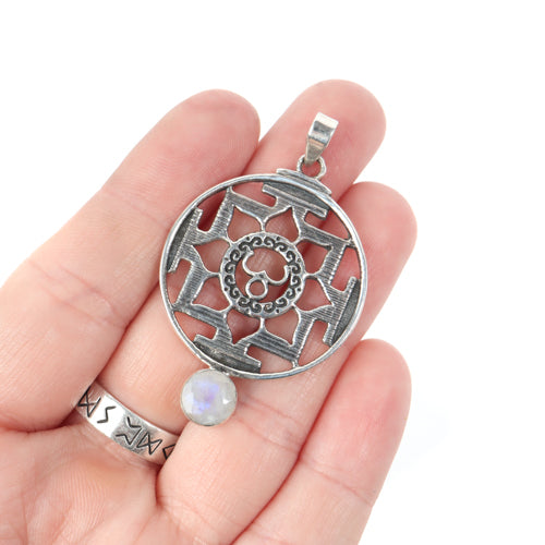 Om Lotus Sri Yantra with Moonstone Pendant Jewelry: Pendant Crystal Magic 