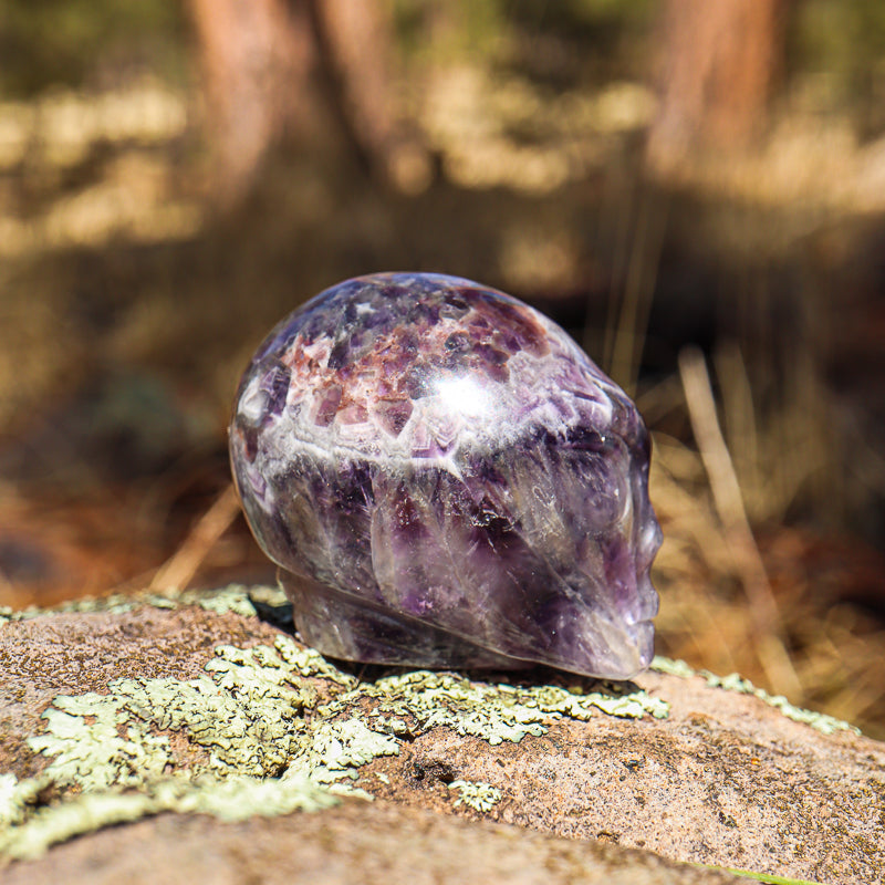 Amethyst Chevron Carved Alien Skull