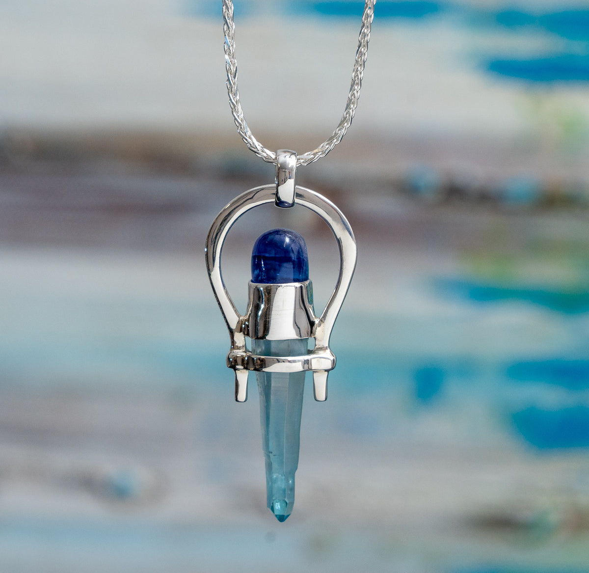 Aqua Aura Quartz Point Pendant