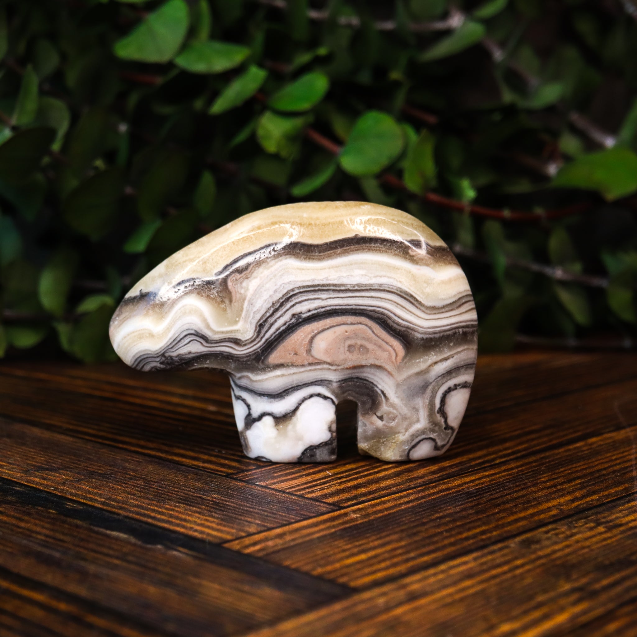 Zebra Calcite Carved Bear