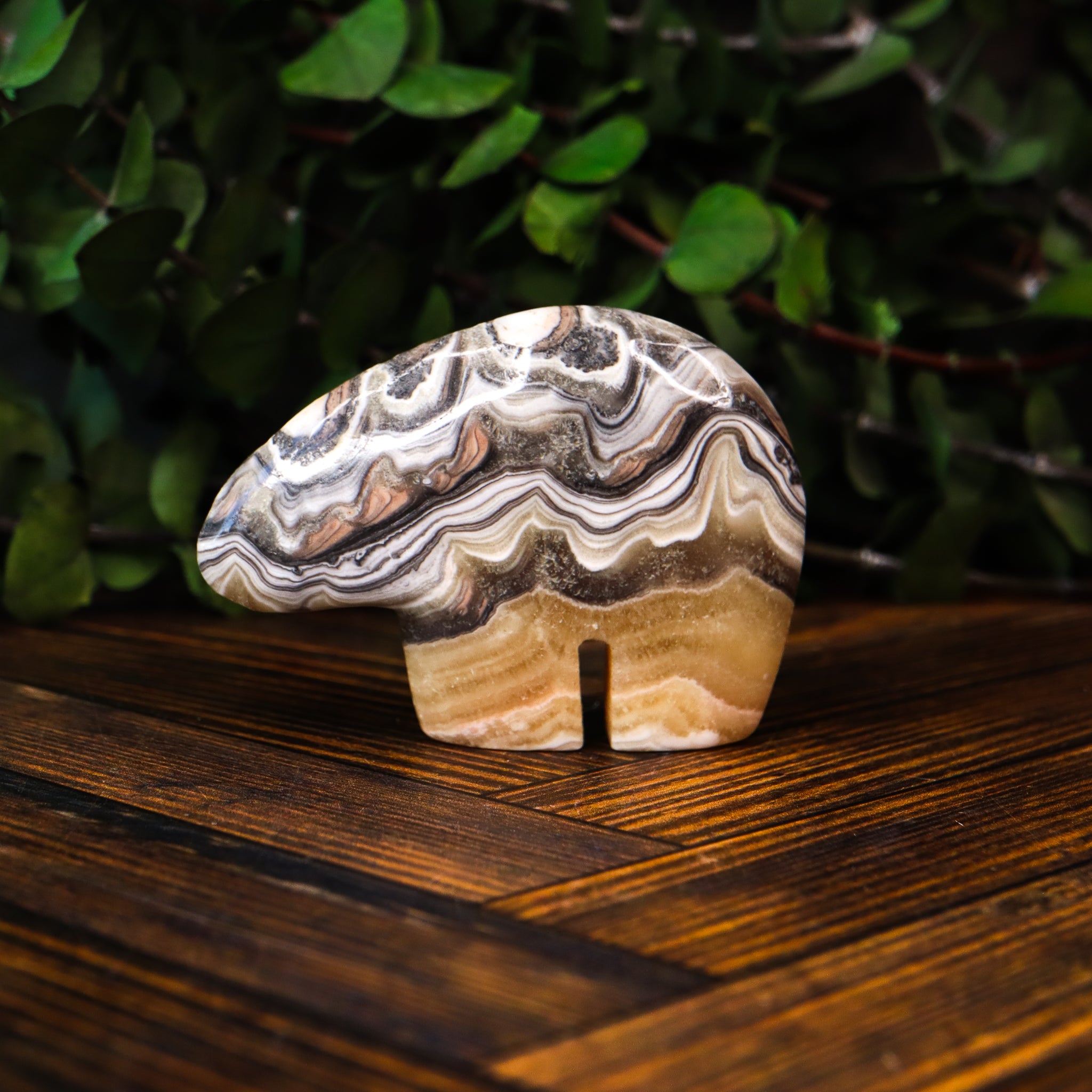Zebra Calcite Carved Bear