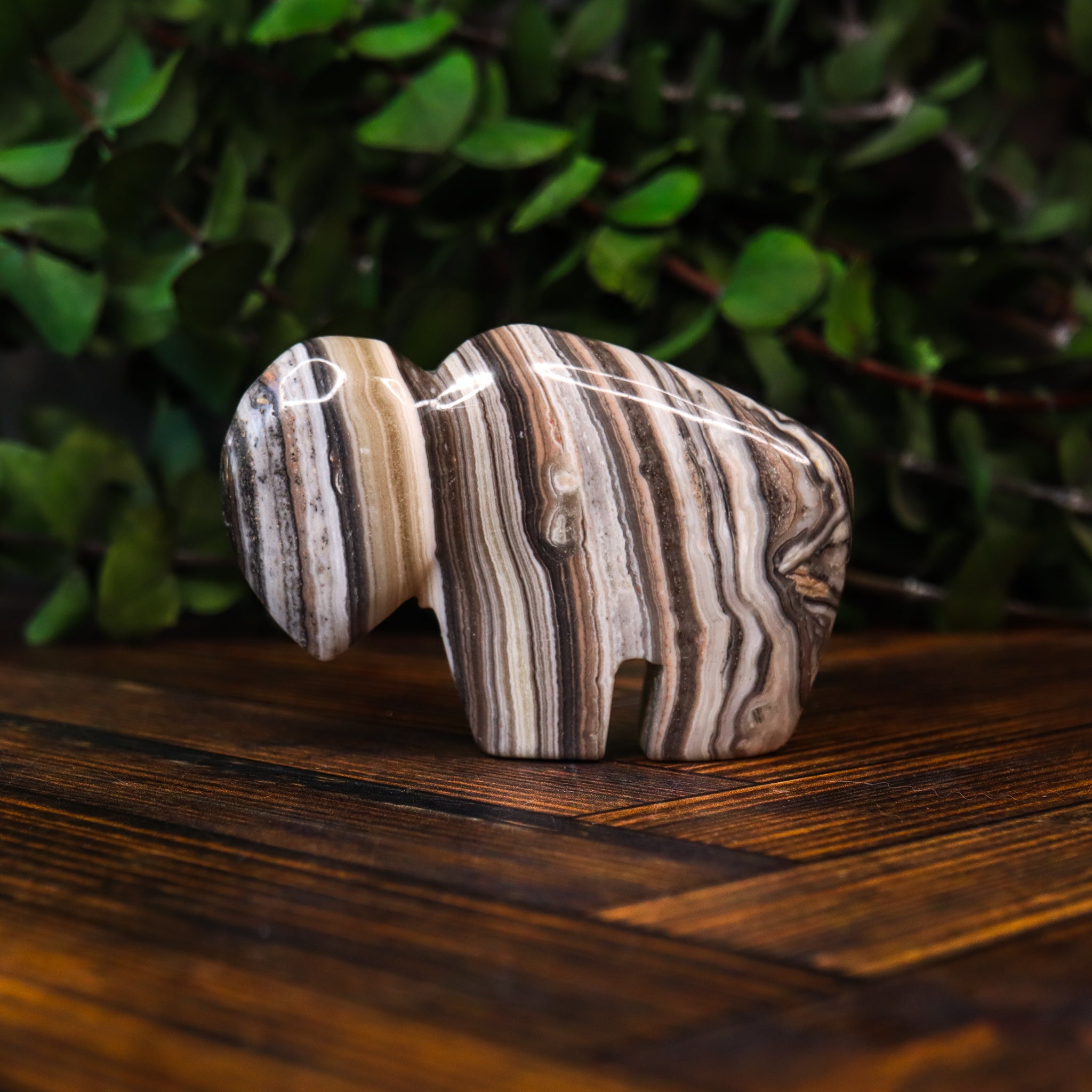 Zebra Calcite Carved Buffalo