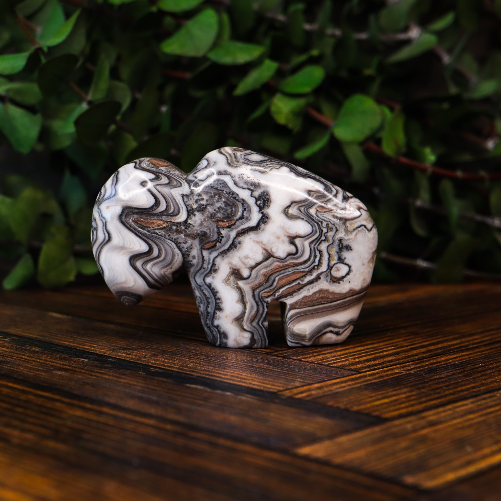 Zebra Calcite Carved Buffalo