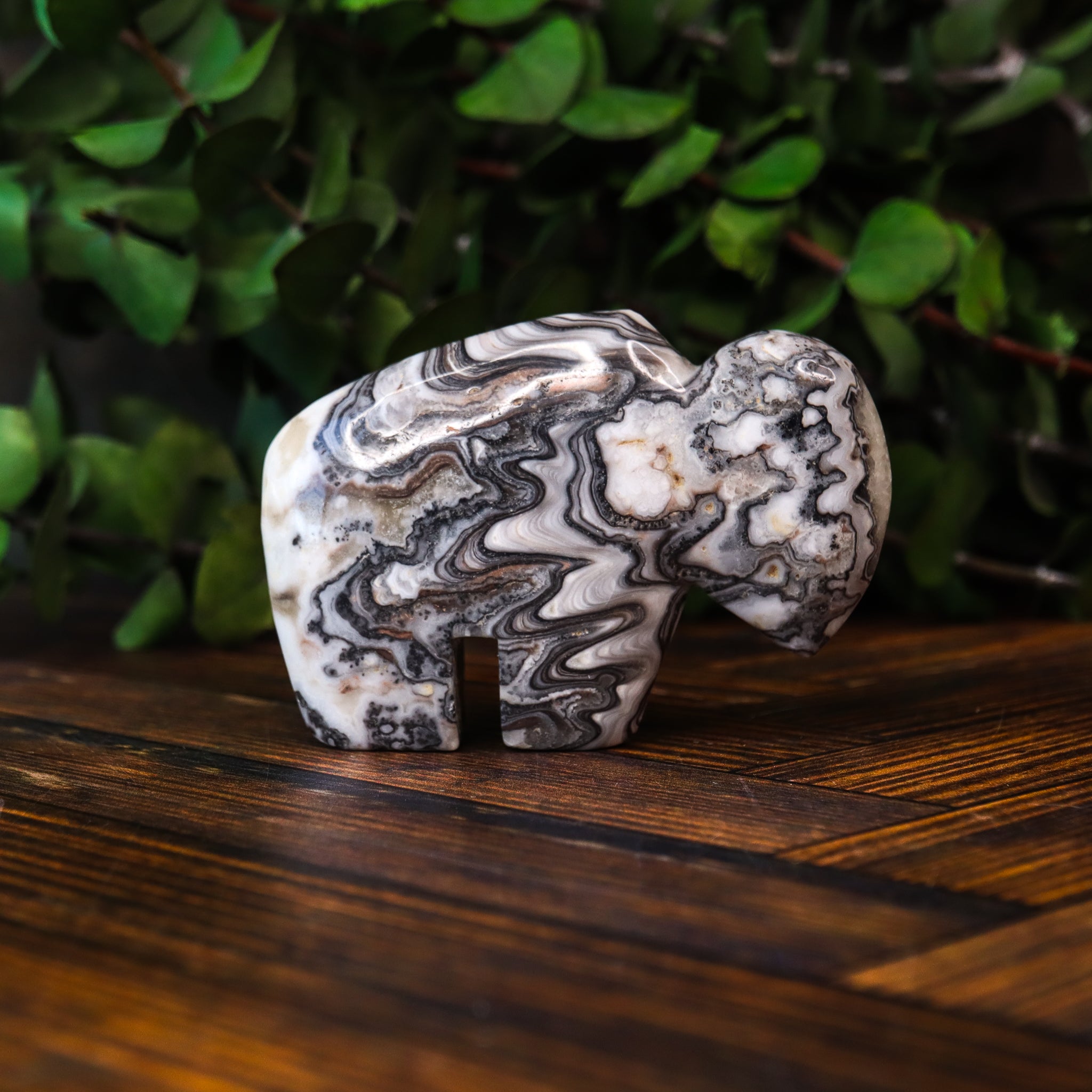 Zebra Calcite Carved Buffalo