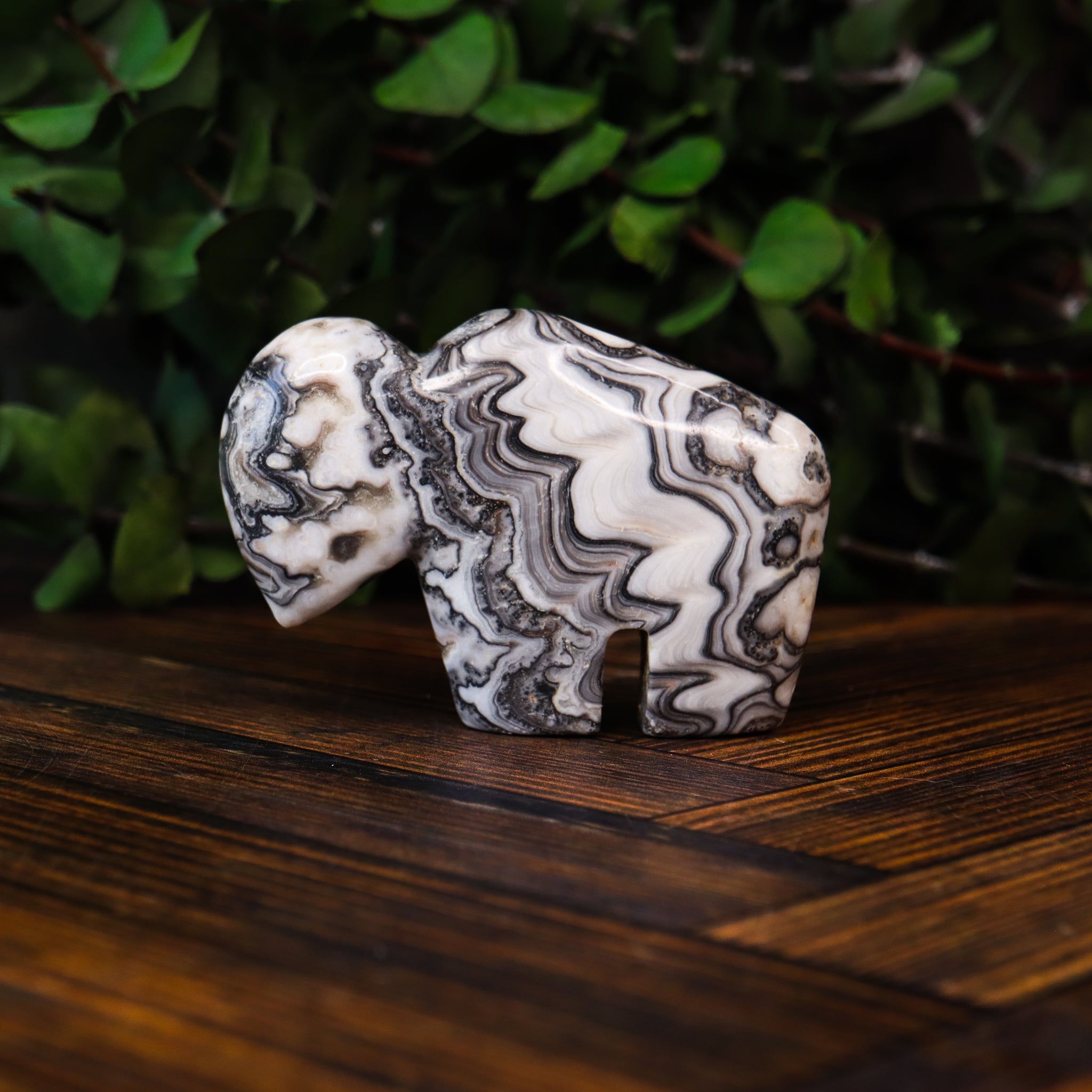 Zebra Calcite Carved Buffalo