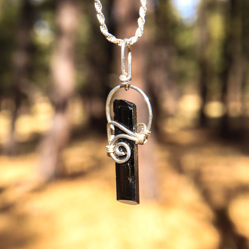 Wire Wrapped Black Tourmaline Pendant