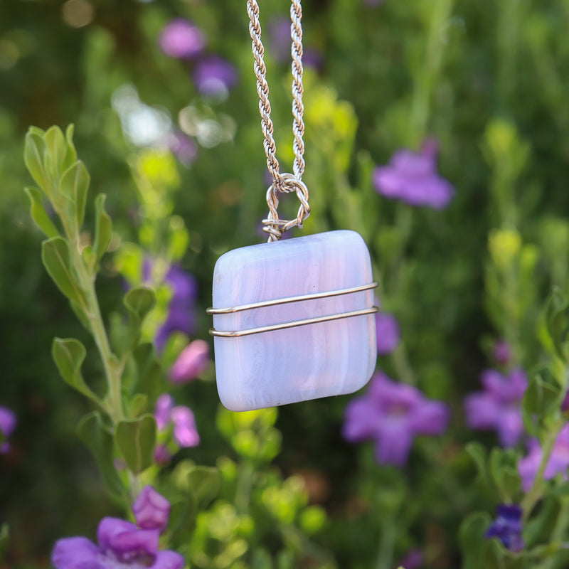 Square Blue Lace Agate Pendant