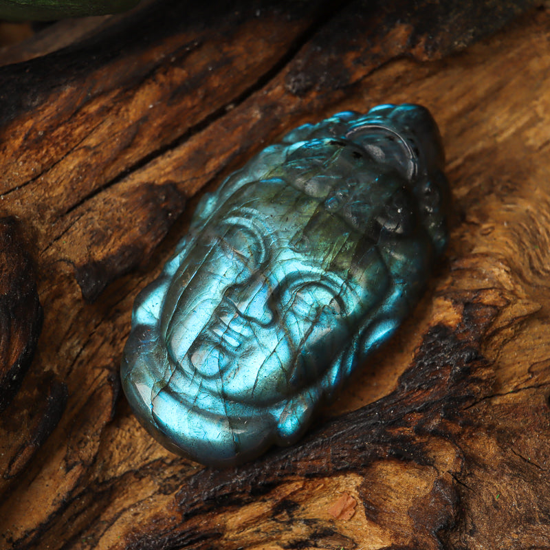 Labradorite Carved Buddha Head Token
