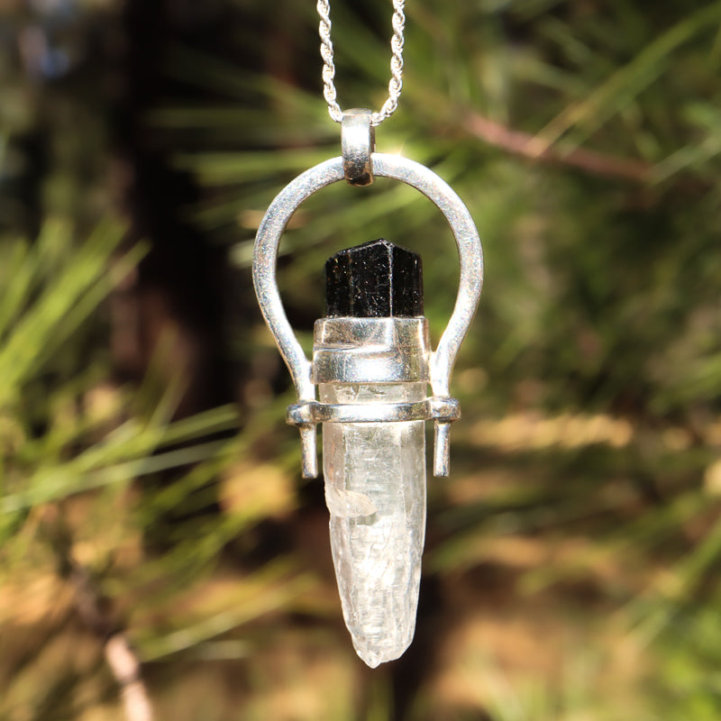 Clear Quartz Black Tourmaline Pendant