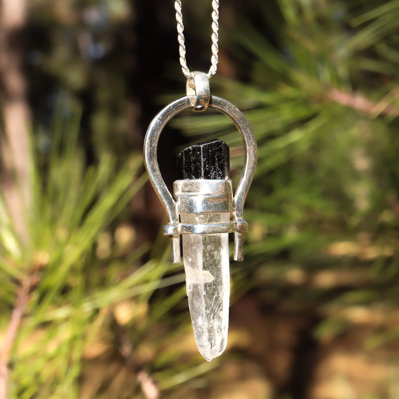 Clear Quartz Black Tourmaline Pendant