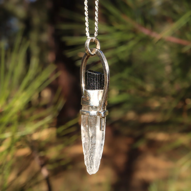 Clear Quartz Black Tourmaline Pendant