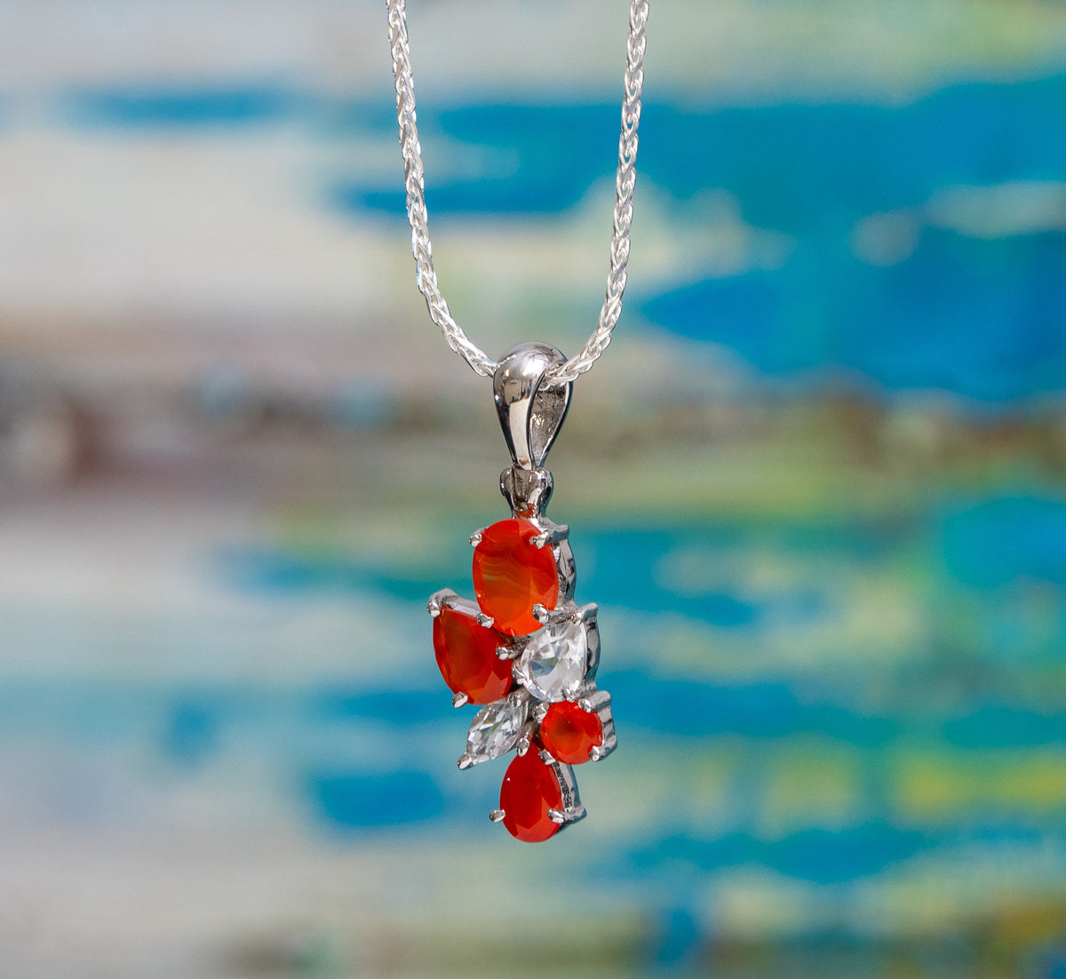 Carnelian and Topaz Floral Pendant