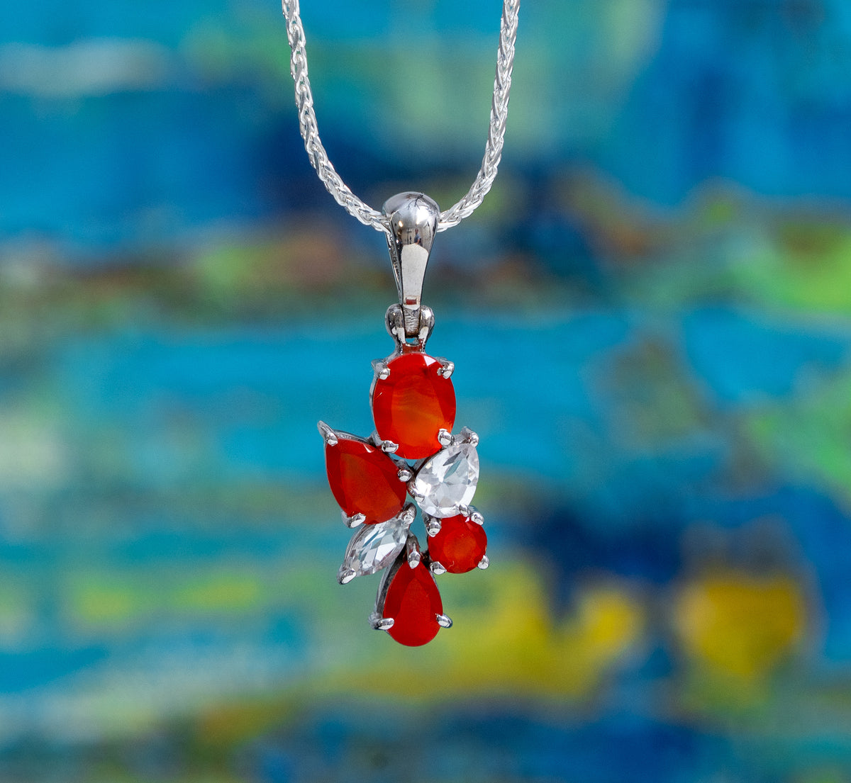 Carnelian and Topaz Floral Pendant