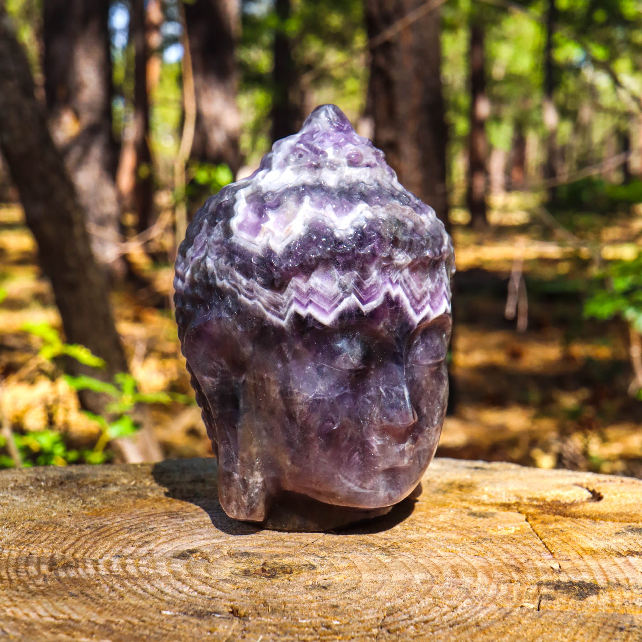 Amethyst Chevron Carved Buddha