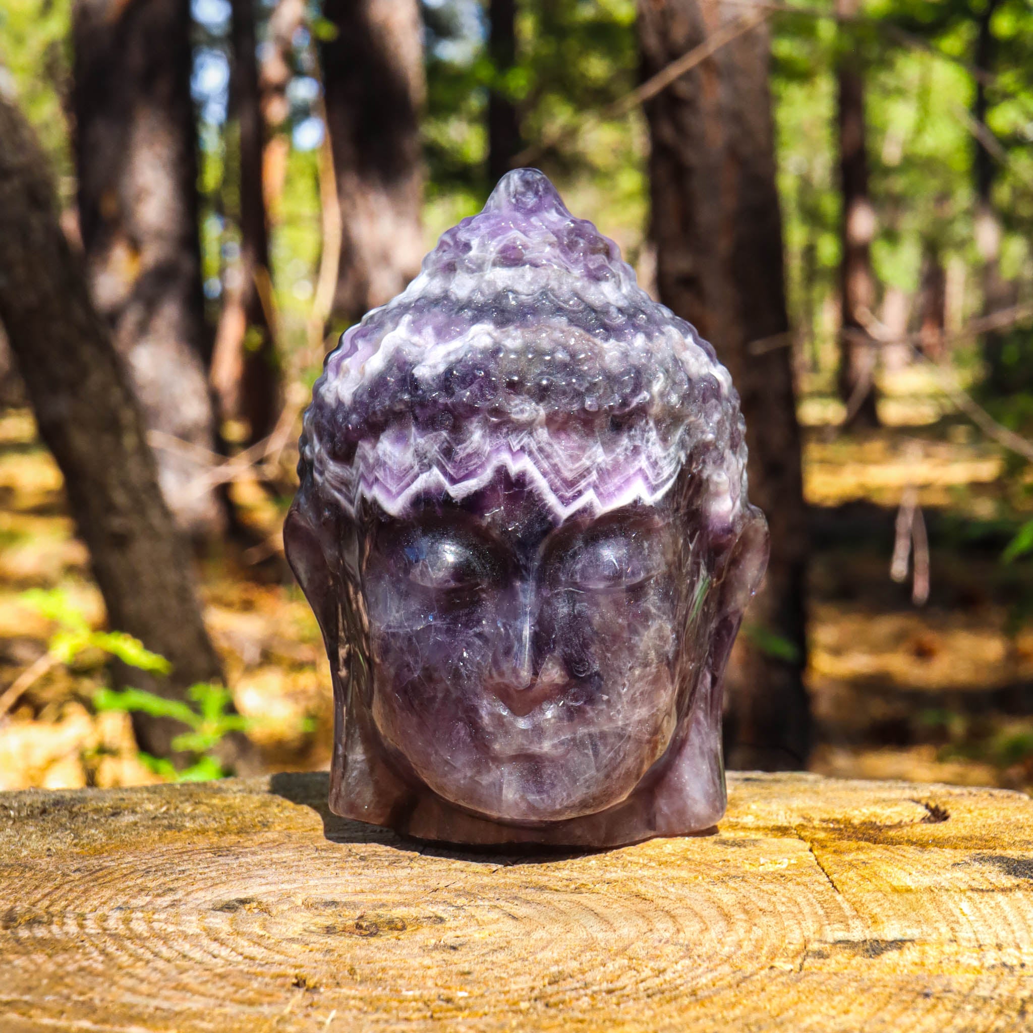 Amethyst Chevron Carved Buddha