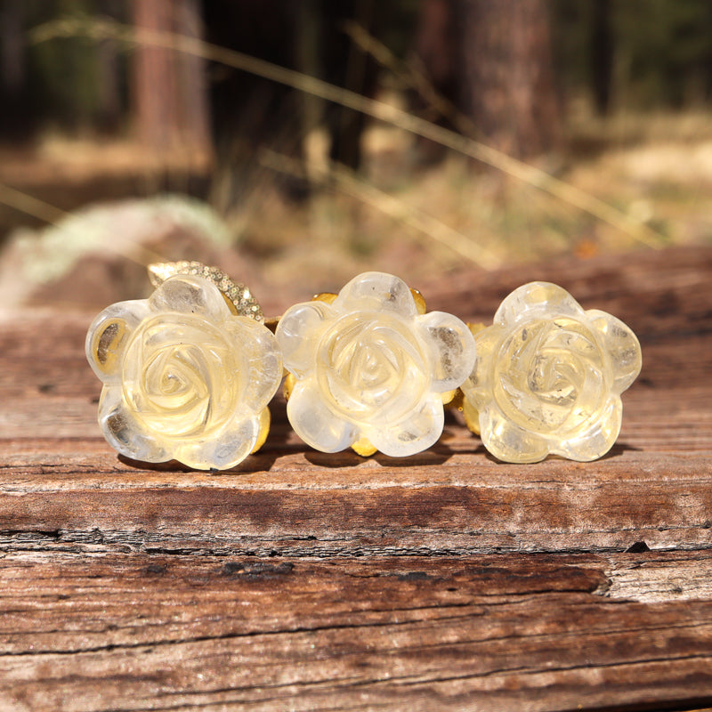 Clear Quartz Carved Rose with Stem