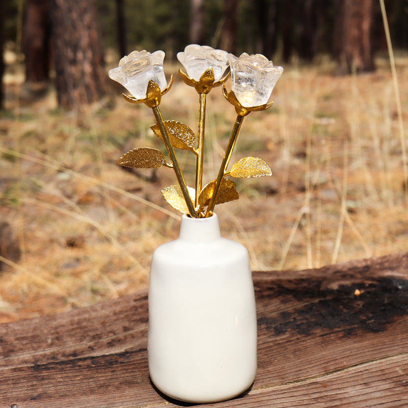 Clear Quartz Carved Rose with Stem