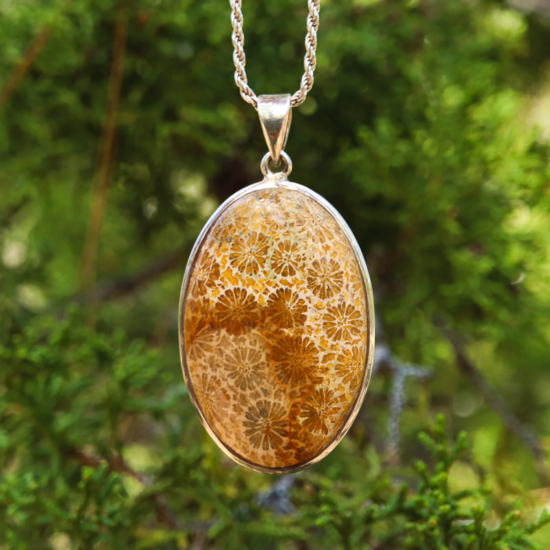 Fossilized Coral Oval Pendant